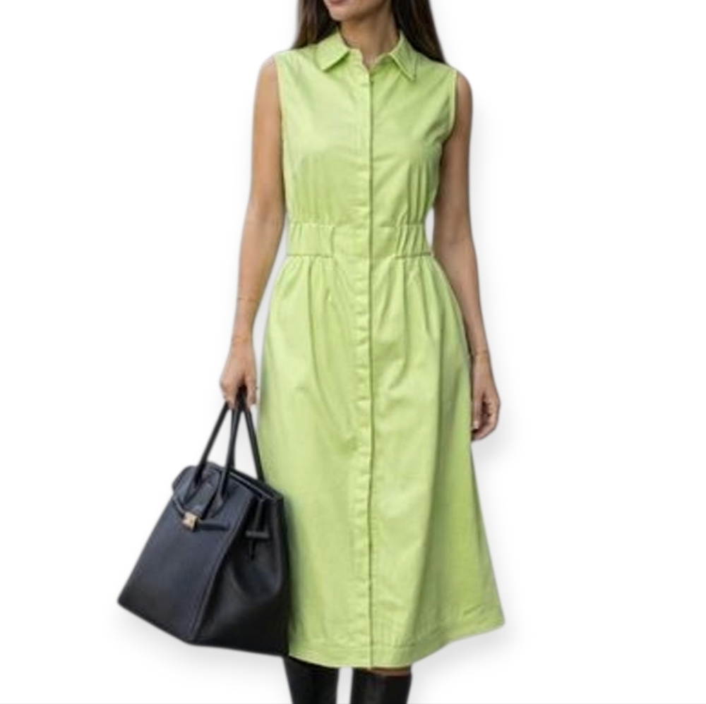 House of Harlow 1960 Green Faux Leather Midi Shirt Dress XS